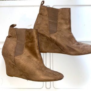 Wedge Booties in Tan Suede